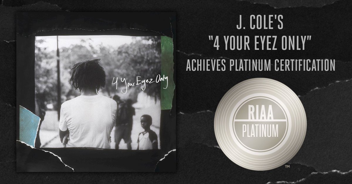 Dreamville's tweet photo. Congrats to @JColeNC, #4YourEyezOnly is now Certified Platinum by the RIAA. https://t.co/JoAgYPTVxi