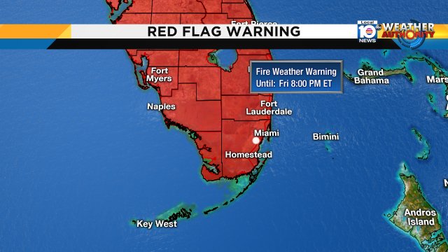 Due to low relative humidities & breezy conditions, a Red Flag Warning has been issued until 8pm today. #miami #FLL https://t.co/w9ZehIDGyF
