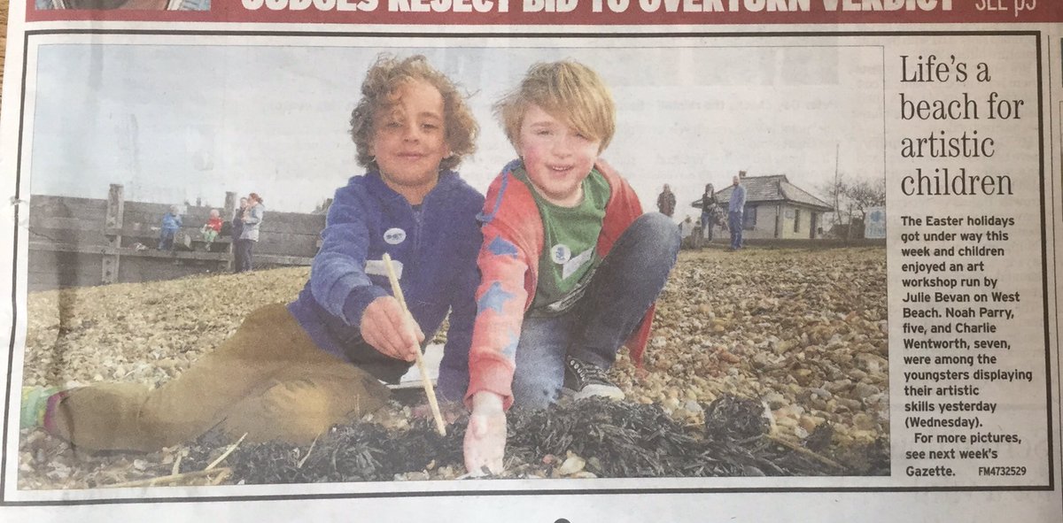 Our Andy Goldsworthy Beach Workshop made the front cover of The #Whitstable Gazette!  More pics &amp; story in next week's <a href="/WhitstableKM/">Whitstable Gazette</a>