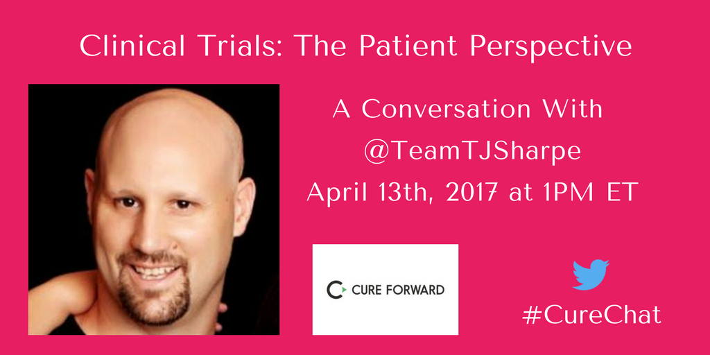 CureForward's tweet photo. Announcing our next #CureChat with special guest @TeamTJSharpe! Join us Thursday, April 13th 1pm ET. #clinicaltrials #melsm #melanoma #amsm https://t.co/oI4uygqs9F