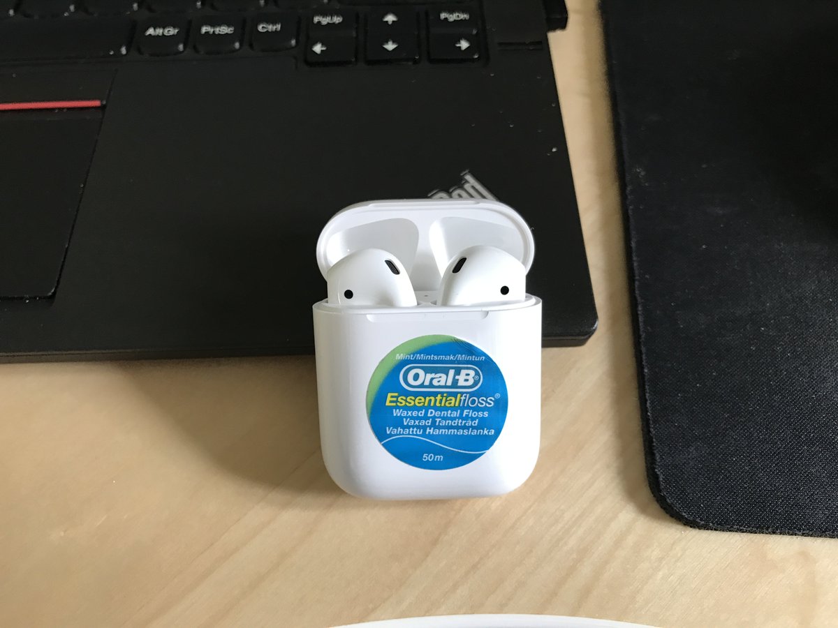 codeandstuff's tweet image. Made an essential modification to my new AirPods