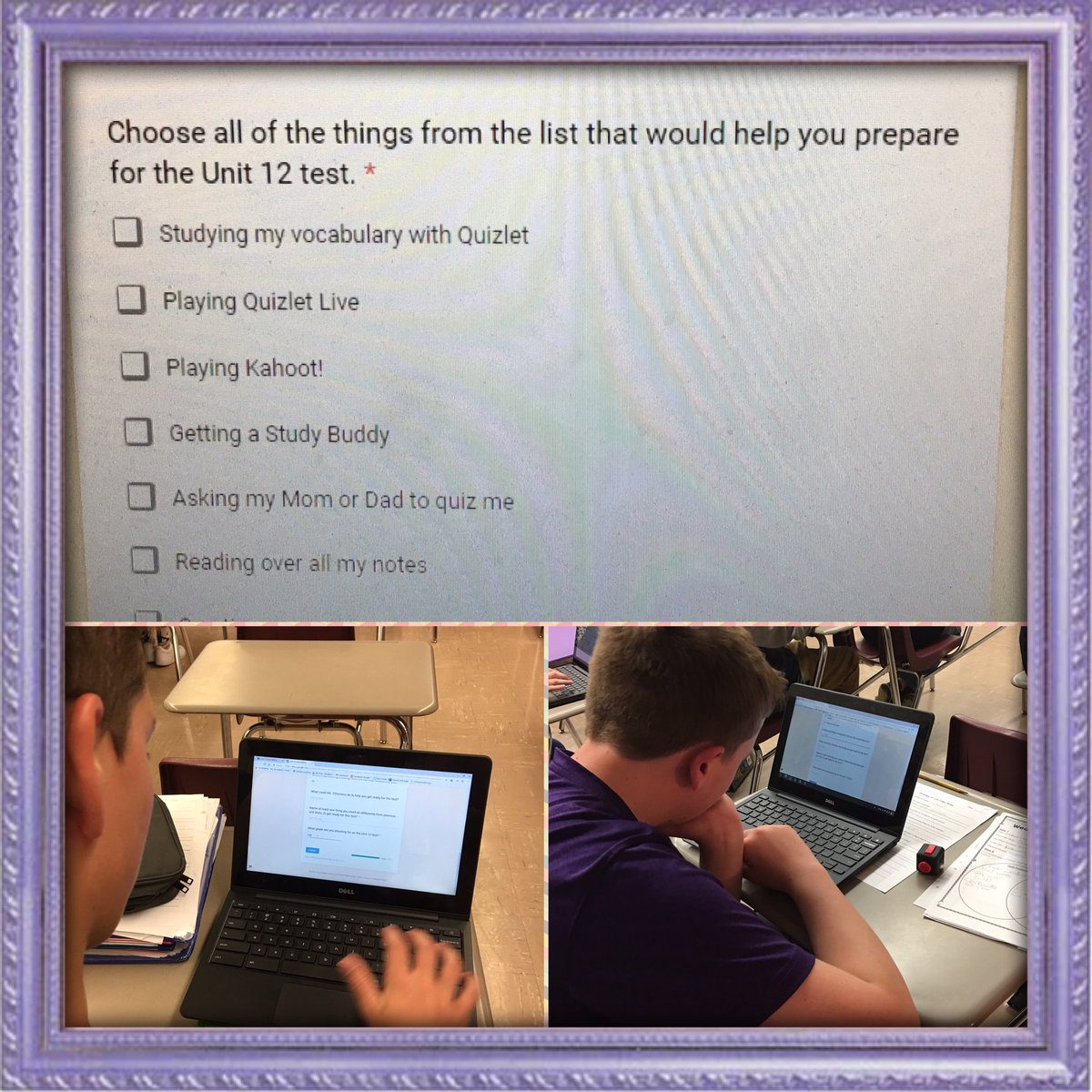 msotterness's tweet photo. Student goal setting & planning for Unit 12, using a Google Form in Google Classroom! #CISDFixerUpper #BadgesPlease #MasterBuilder https://t.co/D0lShPhepc