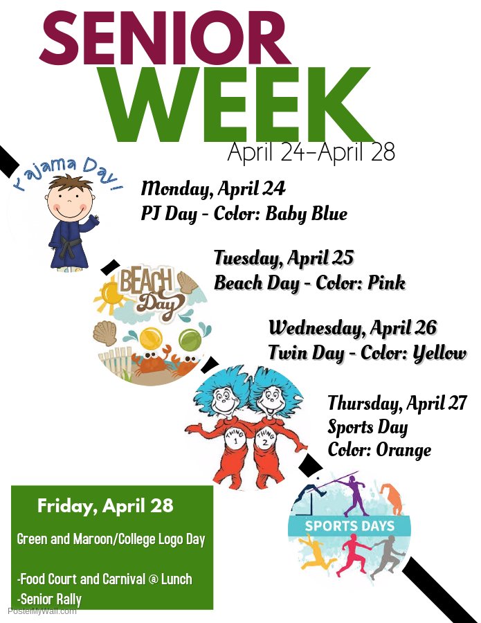CVHS is excited for Senior Week! Dress up, and enjoy a week full of CVHS spirit! #CVsuccess #CVhawknation