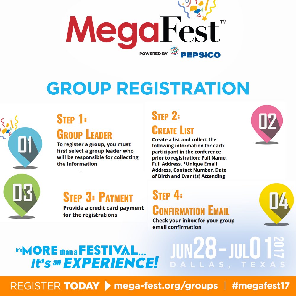 Planning on attending #MegaFest17 with a Group? Follow these easy steps to get registered today! See you in Dallas June 28-July 1! #MPConf17