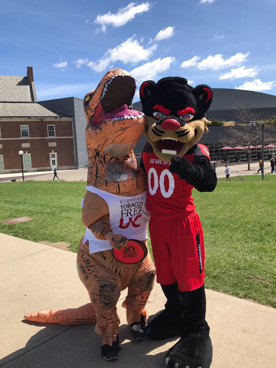 ESG_UC's tweet image. Tobacco Free T-Rex and the UC Bearcat at the Main Street Stride! #TobaccoFreeUC
