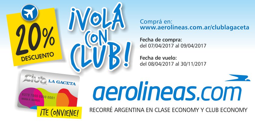 ClubLaGaceta's tweet photo. ¡Volá con #ClubLG y #AerolíneasArgentinas con 20% OFF!✈
Compra👉https://t.co/n32B33CRmg👈
 Promo hasta 09/04
+ info: https://t.co/1cut1pPIVF https://t.co/b4BIgnHzV5