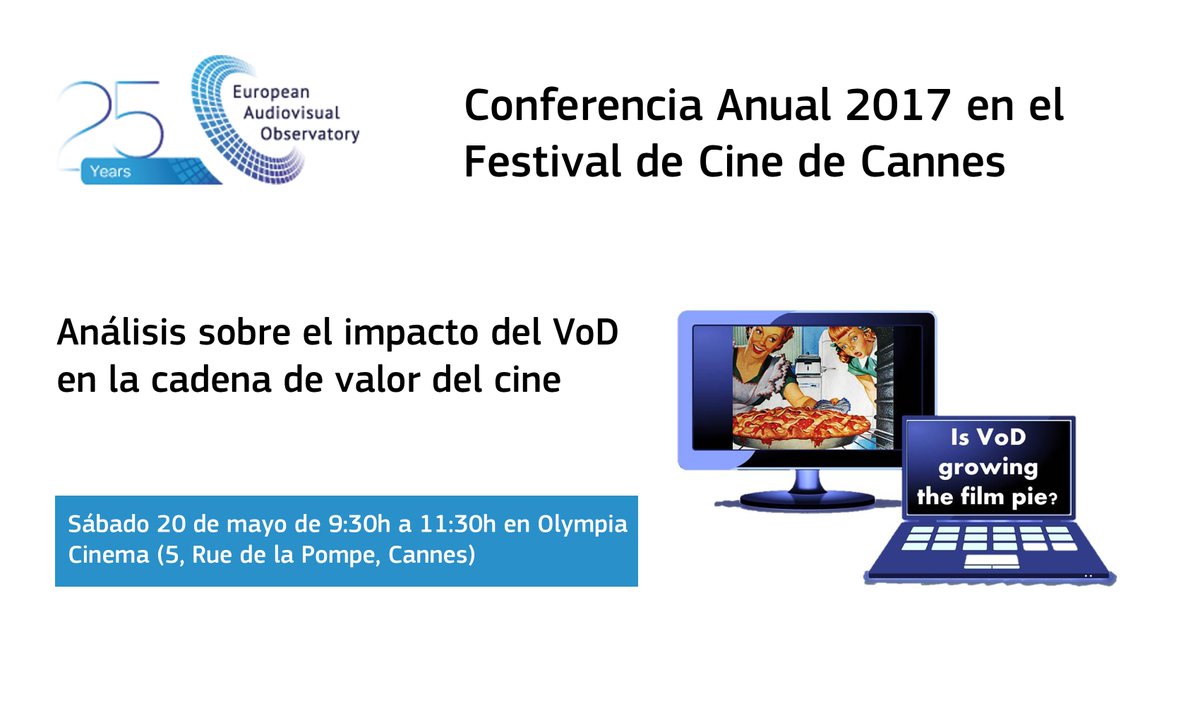 OficinaMEDIAEs's tweet image. Observatorio Europeo del Audiovisual: Conferencia en el Festival de Cine de Cannes sobre impacto del VoD. Más info &amp;gt; bit.ly/2oJAWSI