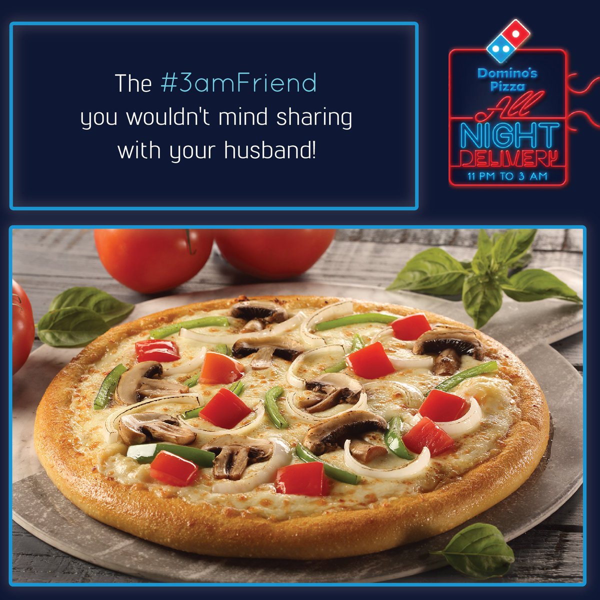 dominos_india's tweet photo. Domino's #allnightdelivery in #Gurgaon frm 11pm to 3am Get 15%off on a min bill of Rs750 CpnCode: Night15 T&amp;C apply https://t.co/0LKiO6oHjV https://t.co/Qt1fkyXHUr