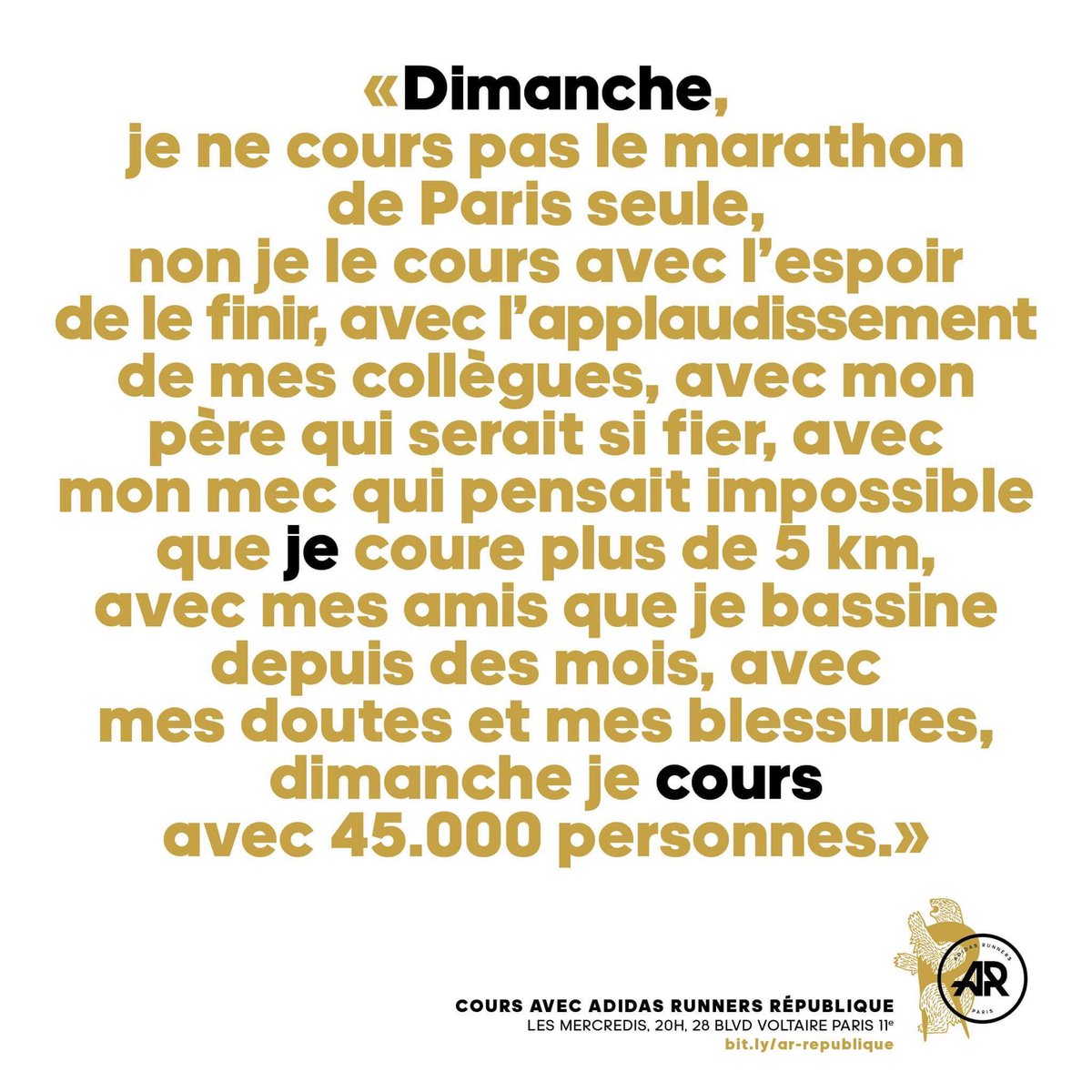 AR_Republique's tweet photo. Dimanche je cours le @parismarathon... et vous ? #whyirunrepublique https://t.co/nJfUilbjms