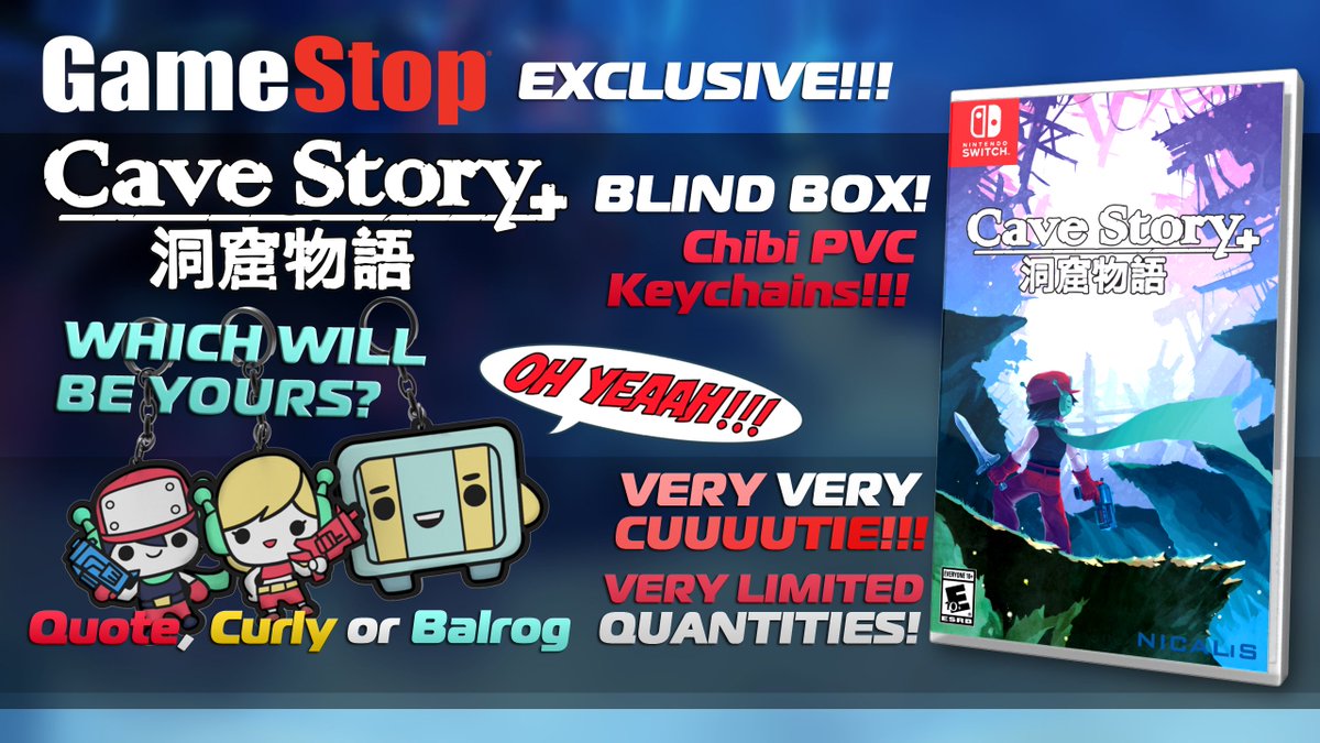 nicalis's tweet image. Preorder Cave Story for #NintendoSwitch at @GameStop to get one of these exclusive blind box PVC keychains! is.gd/dLG6IL