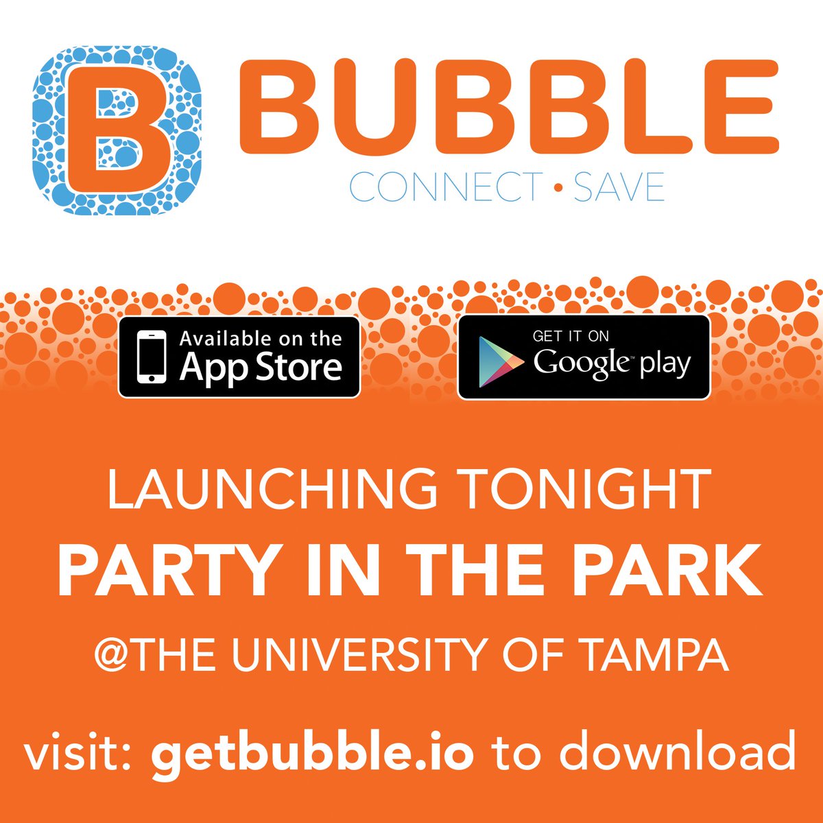 getbubbleapp's tweet image. Bubble App is launching TONIGHT at #PartyInThePark at the University of Tampa! Visit get bubble.io to download and start saving. #tampa