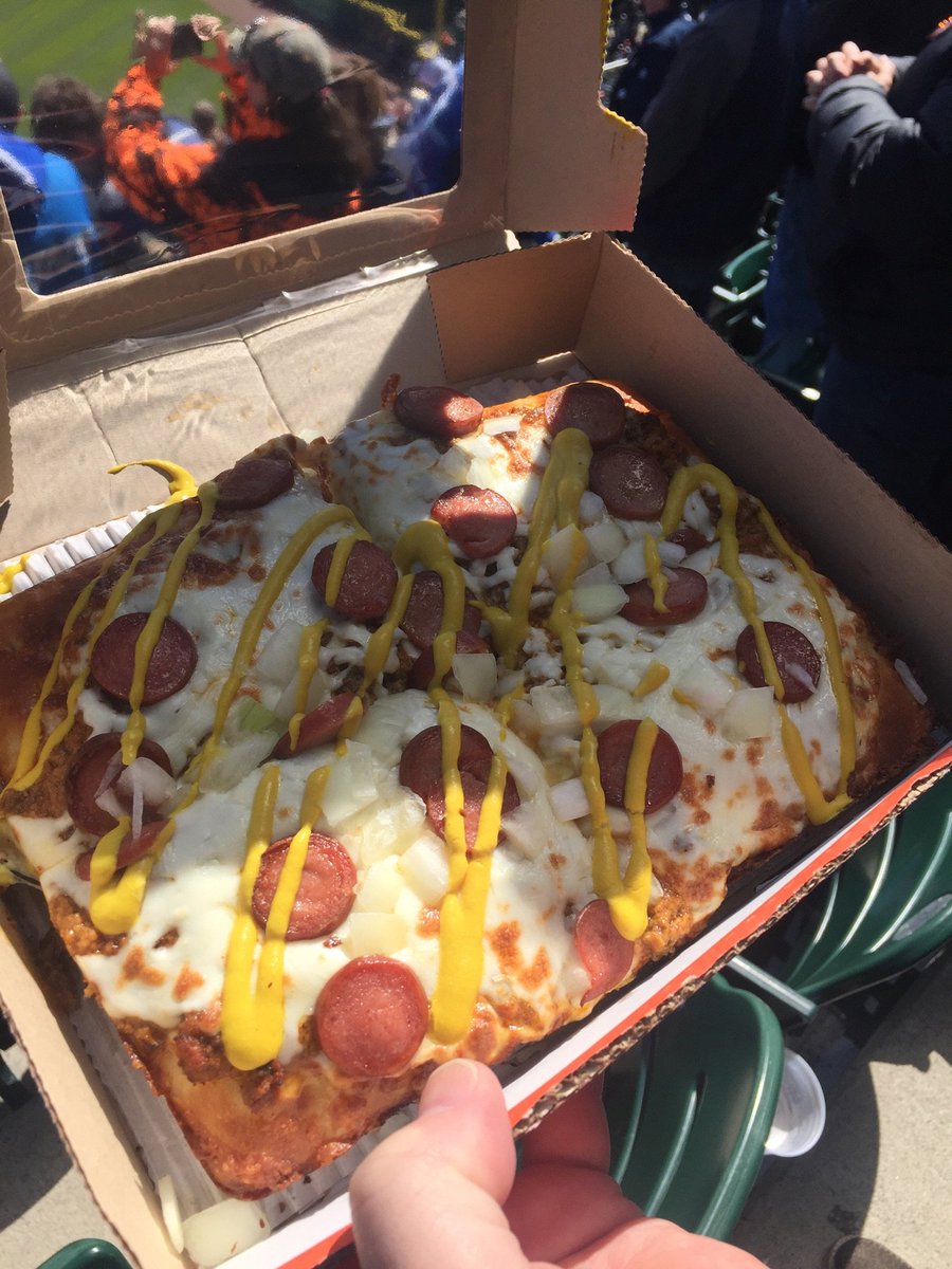jaysully's tweet photo. Hey @darrenrovell. I had the Coney pizza @ComericaPark. It was gross. I don't even think @BarstoolBigCat would like it. #yecch #thanks https://t.co/7ZkqIndLmh