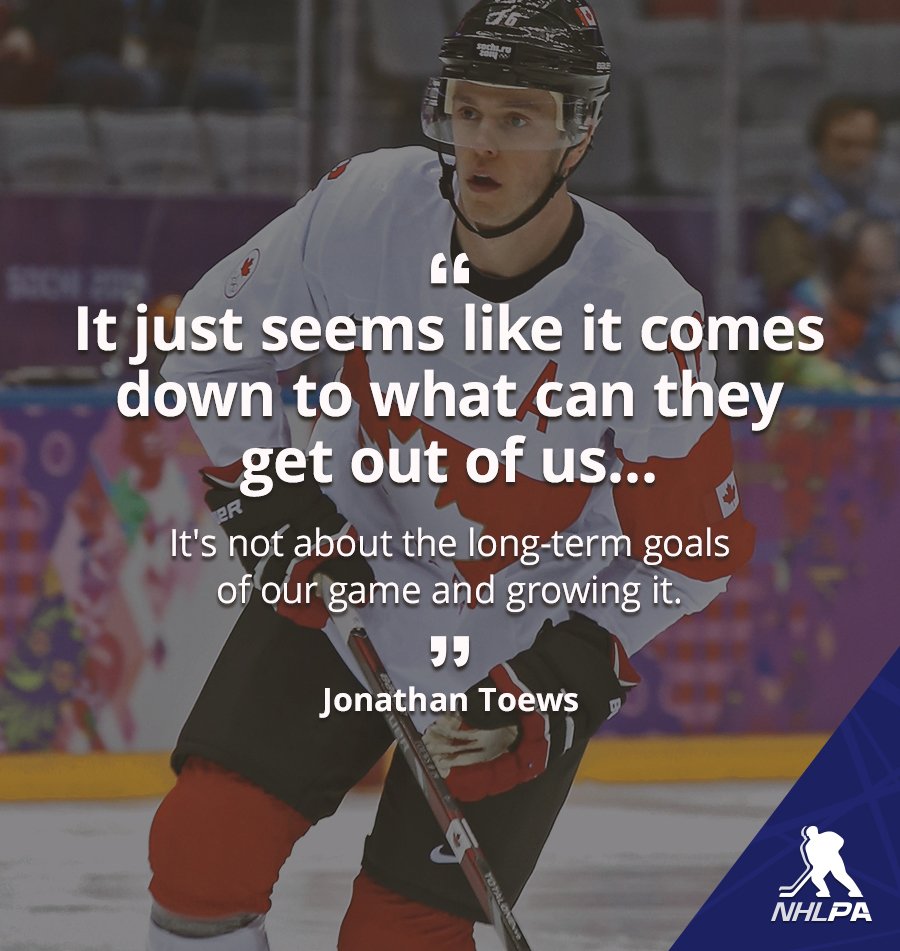 NHLPA's tweet photo. Jonathan Toews on the NHL's 2018 Olympic Winter Games decision: https://t.co/7Zwgp4bVH4