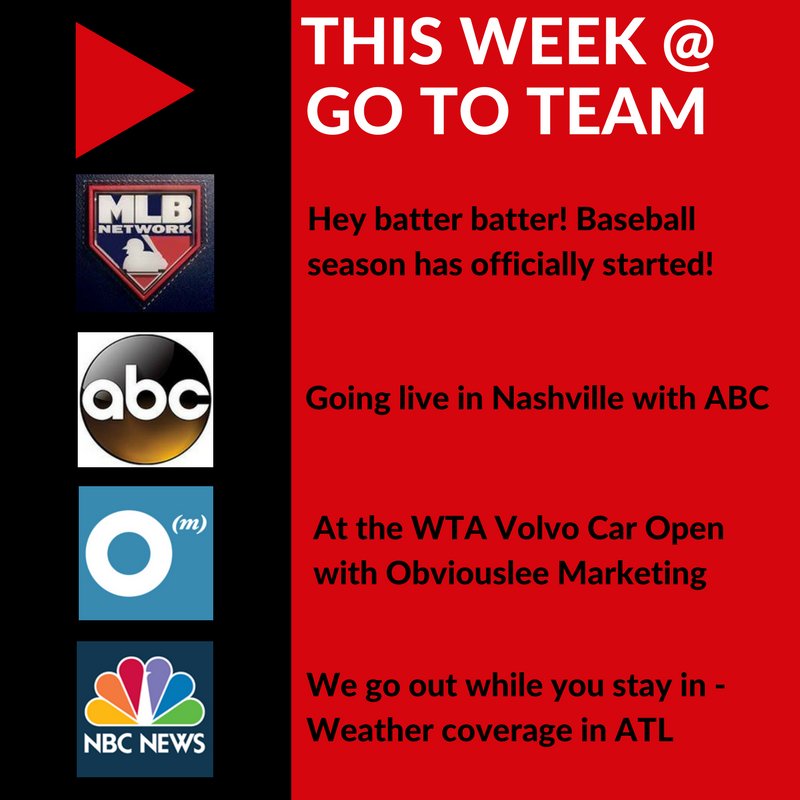 This week at Go To Team: #MLBNetwork, #ABC, #ObviousleeMarketing, #NBCNews and many more! #MakeCoolTV