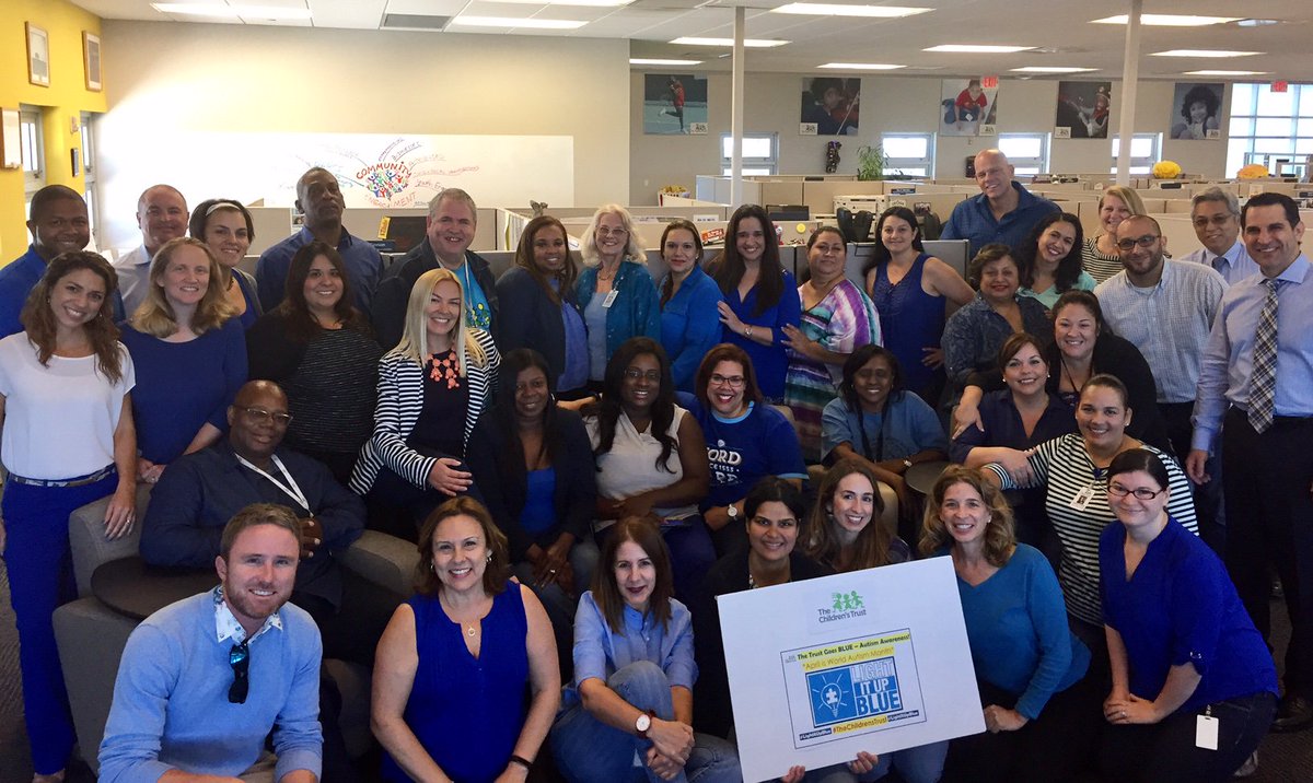 childrenstrust's tweet photo. The Children's Trust goes blue! "A child with autism is not ignoring you. They are waiting for you to enter their world." #LightItUpBlue https://t.co/racWUVG5iJ