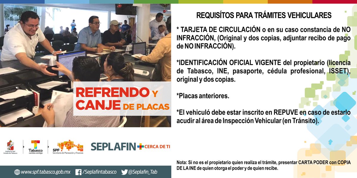 SAF_Tabasco's tweet photo. ¡Que no te sorprendan! Si vas a realizar el #RefrendoYCanjeDePlacas estos son los requisitos para realizar tu trámite vehicular
#SEPLAFIN https://t.co/qxSZmImT4u