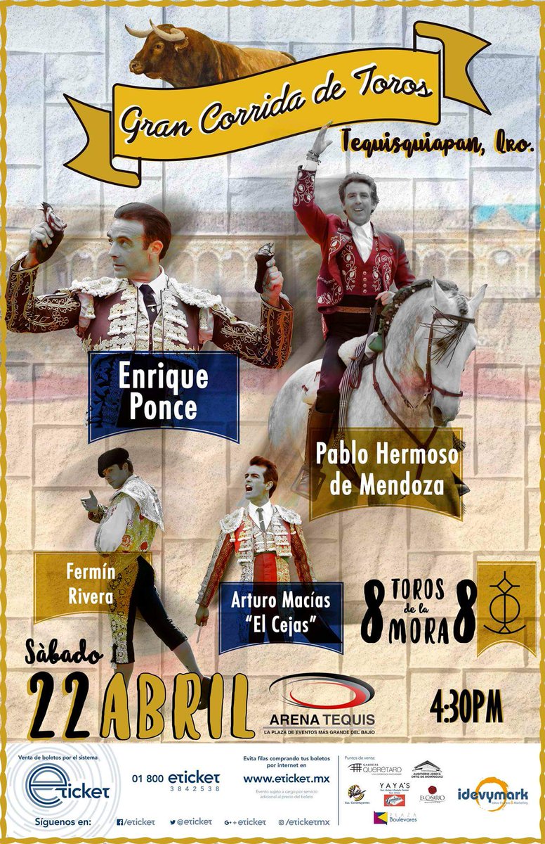 MentesDMx's tweet photo. Sociles | Gran Corrida De Toros en Querétaro. 
22 de Abril, 4:30 Pm. Arena Tequisquiapan Querétaro Boletos en @eticket https://t.co/4uKhnYtbCI