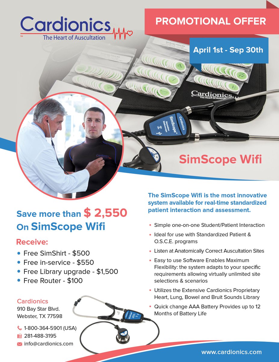 Cardionics_usa's tweet photo. Don't miss out on our SimScope Wifi Promotional Offer! #Cardionics #HealthcareSimulation #Auscultation #Cardiology #SimScope #Stethoscope https://t.co/uowOSDRzXu