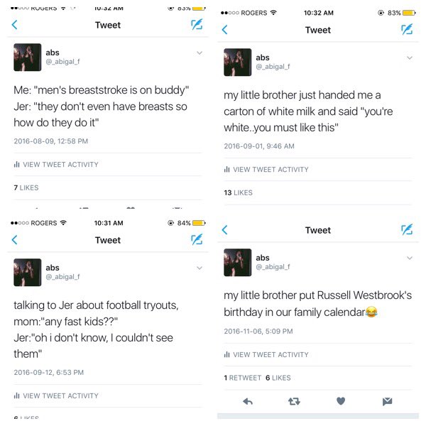 _abigal_f's tweet photo. just take a moment to read these hilarious things my brother has said https://t.co/lQ1lPEOIPp