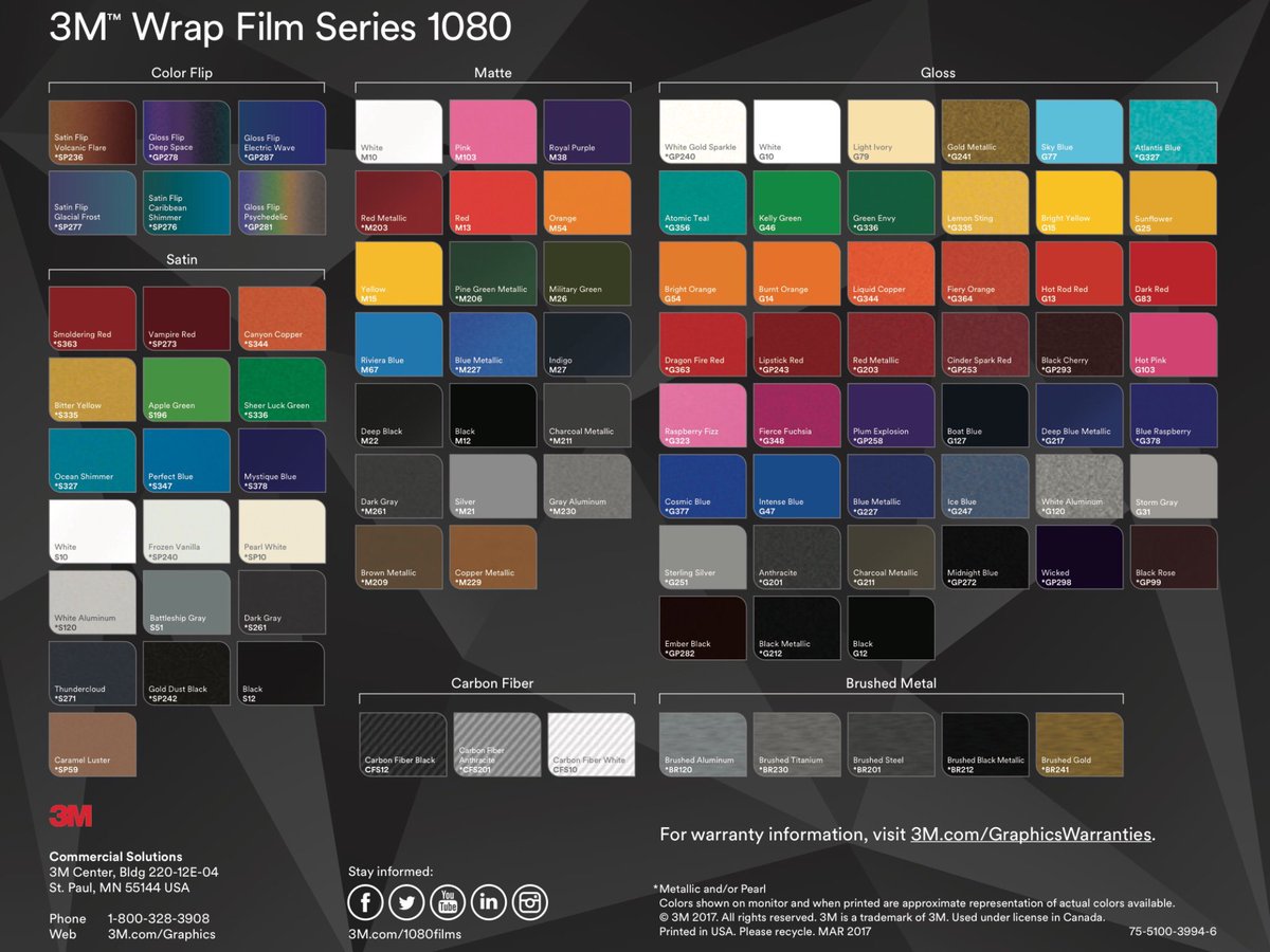 3m Wrap Colour Chart