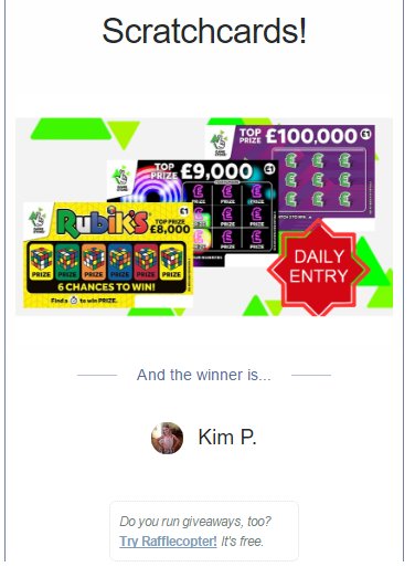 FreeComp_UK's tweet image. WINNER! Congratulations to Kim Plant, You have won our ScratchCard Comp! We will email you shortly.
