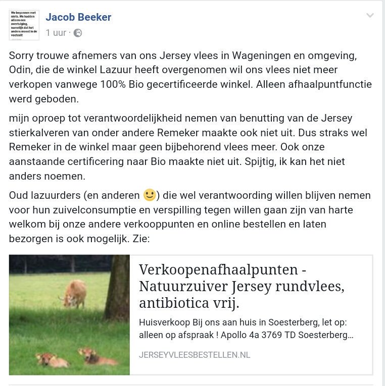AnnetBelt's tweet photo. Wel de #remeker kaas (ver)kopen maar het "bijproduct" vlees van het jersey stiertje niet willen #odin @JacobBeeker https://t.co/r36fz6xtgL
