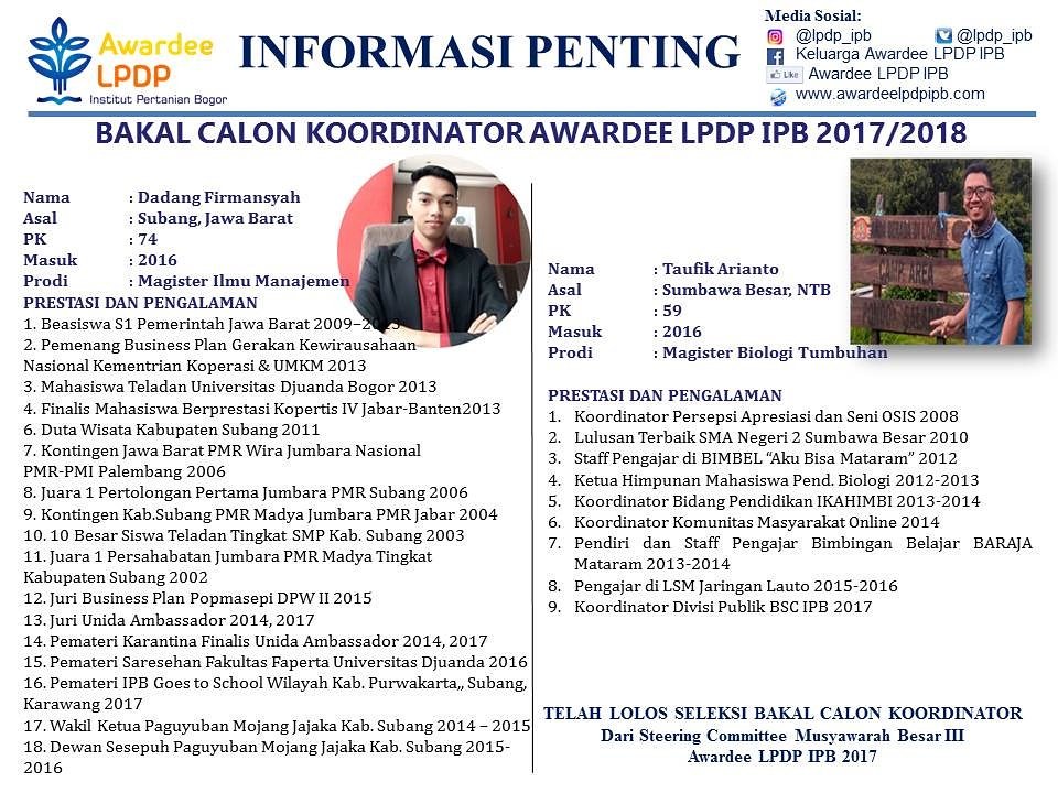 lpdp_ipb's tweet photo. #bakalcalon #lurah #lpdp #ipb #8April2017 #mubesIII #harapanbaru . Mohon doa restu dari ayahanda @newekoprasetyo . https://t.co/Ra1BZBvI2R