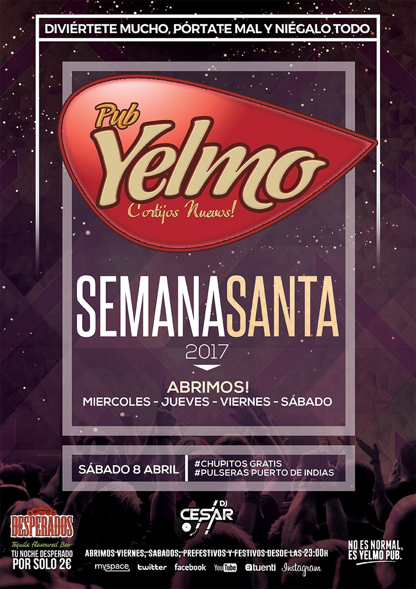YelmoPubCN's tweet photo. Mañana Sábado preparamos el cuerpo para una gran Semana Santa!!#NocheDeTemazos #CesarDj #RegaloPuertoDeIndias #YelmoPub https://t.co/nsdwPM9OUI