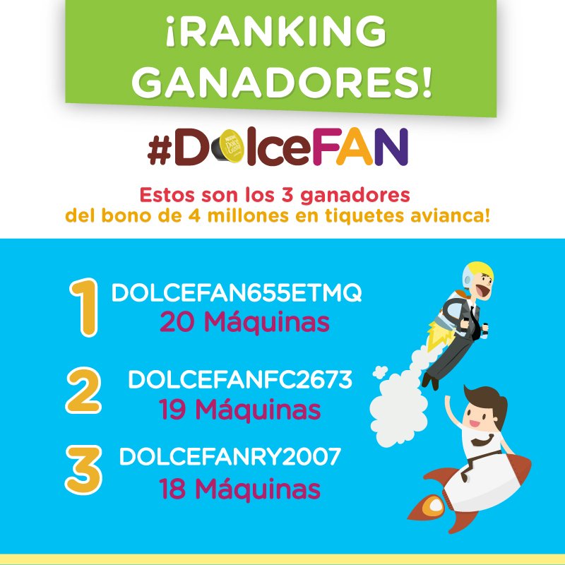 Tenemos los ganadores de la campaña #DolceFan!
Si participaste consulta cuantas máquinas vendió tu código acá: dolcefan.comunidadtalk.com/#lp-pom-block-…
