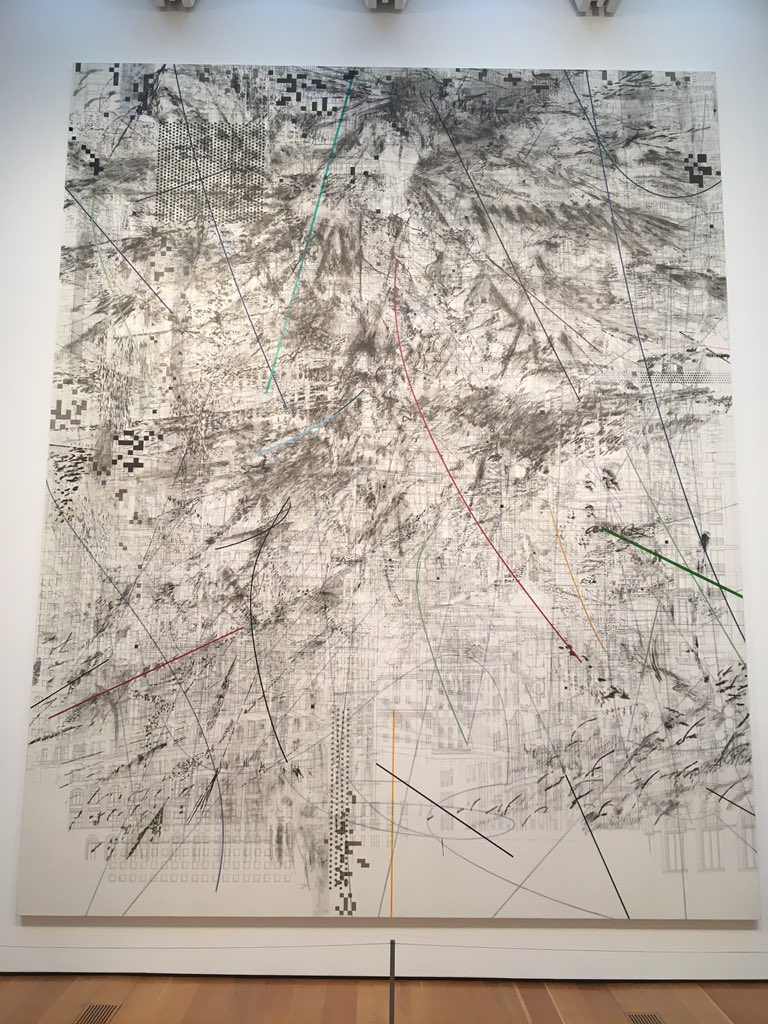 mathchole's tweet photo. .@HighMuseumofArt The colored lines could be a piecewise function. But it definitely wouldn't be one-to-one with all those overlaps 👎🏾 #NoInverse #Functions https://t.co/dAfqTB8cDR