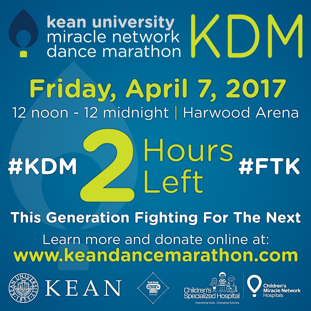 2 hrs... 120 minutes... all the time we have left at <a href="/KeanUniversity/">Kean University</a> Dance Marathon. 10 hours in #ForTheKids.