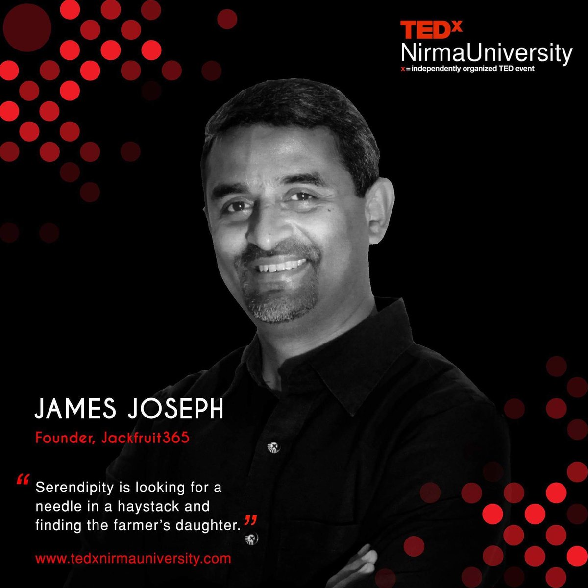 TEDxNirma's tweet photo. 2nd Speaker : Mr. JAMES JOSEPH 
Date : APRIL 22, 2017
Register : https://t.co/DRklDEoYnN
#tedxnirmauni #tedx @Pro_Bharati https://t.co/EVqS22RKSG
