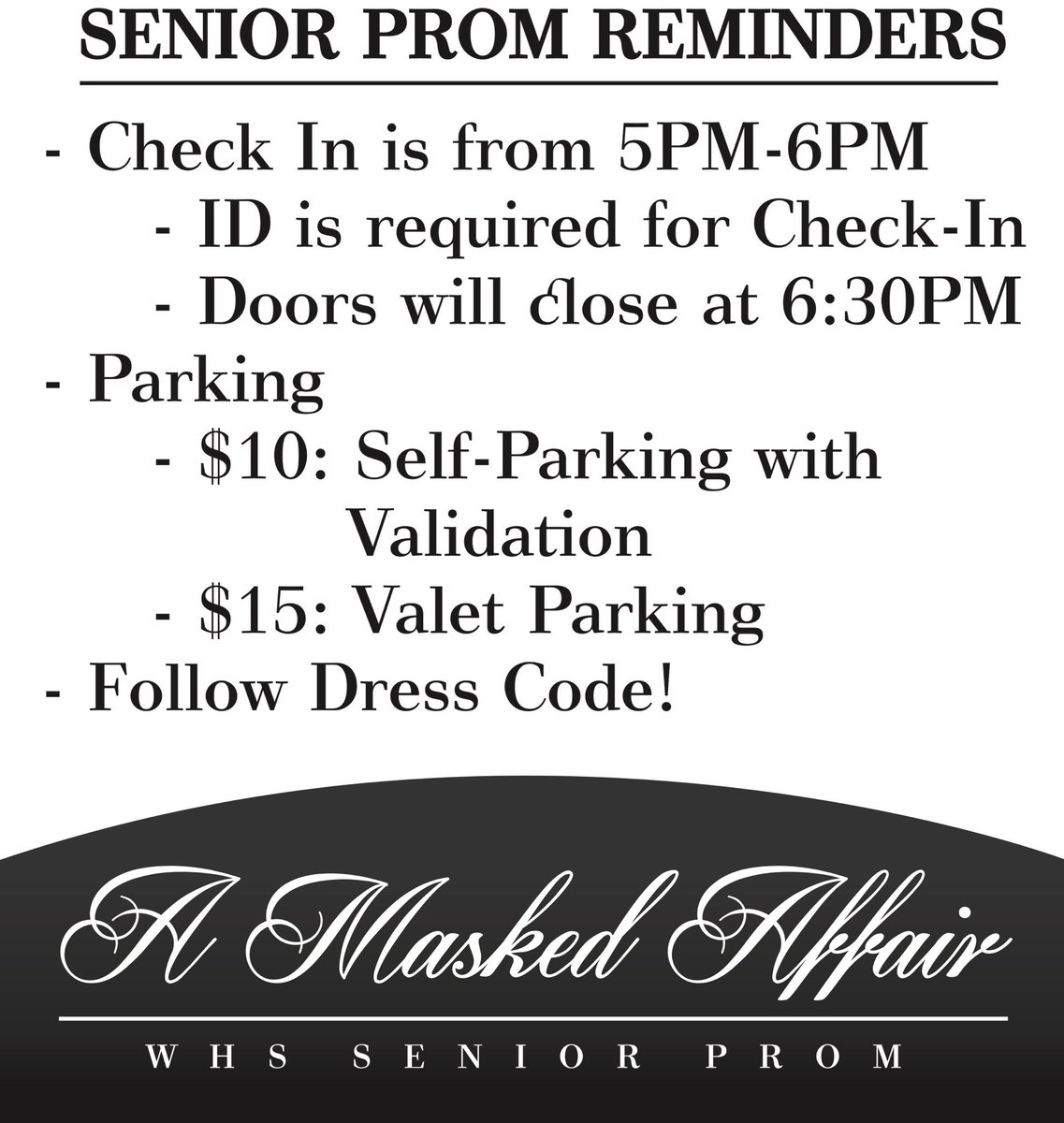 PT17ANS's tweet photo. 🚧FINAL SENIOR PROM REMINDERS🚧
See you all tomorrow!!! https://t.co/fDymX1eIBv