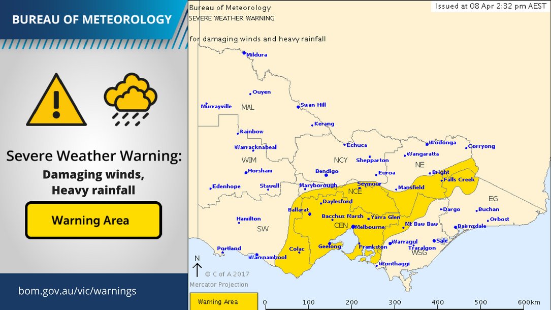 Severe weather warning: damaging winds and heavy rainfall to affect parts of Victoria on Sunday. Details at bom.gov.au/cgi-bin/wrap_f…
