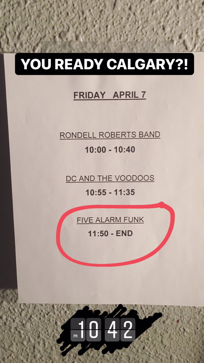 FiveAlarmFunk's tweet photo. CALGARY! We're hitting the stage in 39 minutes!! @DickensYYC #SweatTour2017 https://t.co/3dsE3Ekt0L