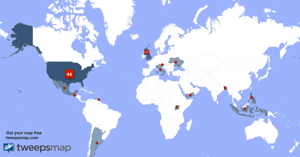 LaurasPasta's tweet photo. My followers are in USA(42%), UK.(16%)... Get your map too: https://t.co/Aasw8j7wQO https://t.co/nuNySyqlAU