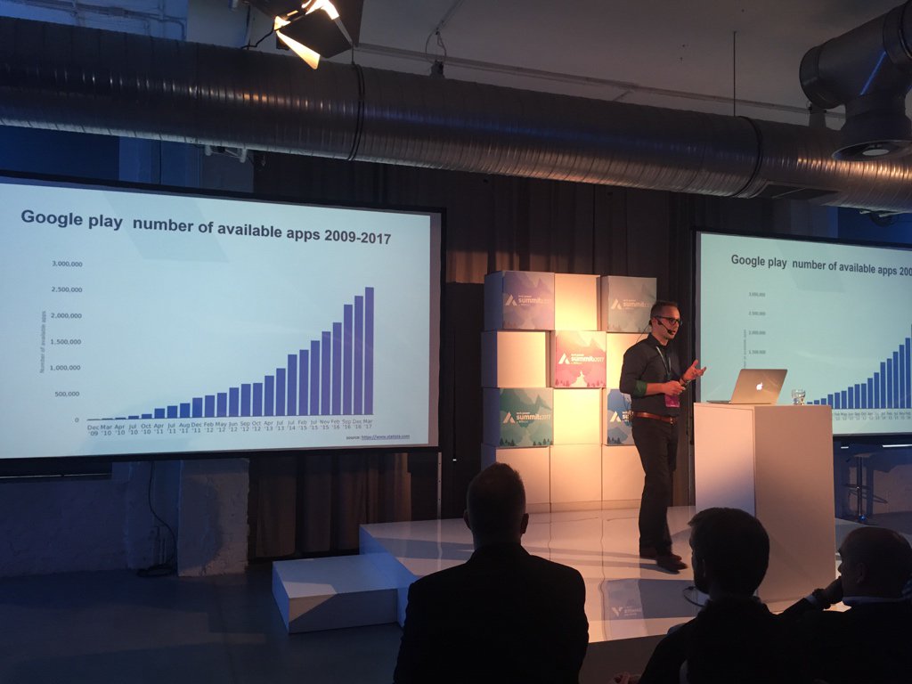 STXNext's tweet image. Rafał Gajewski about mobile apps market share on different platforms. #TechPowerSummit2017