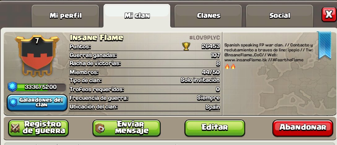 InsaneFlame_CoC's tweet photo. Mancos pero organizados! O no?🌚
Si buscáis un clan de guerra 24/7 échanos un ojo 👀
Ligas, torneos, scrims, potlucks y más 
#CocIsAlive #GoIF https://t.co/xpmI5DfNJa