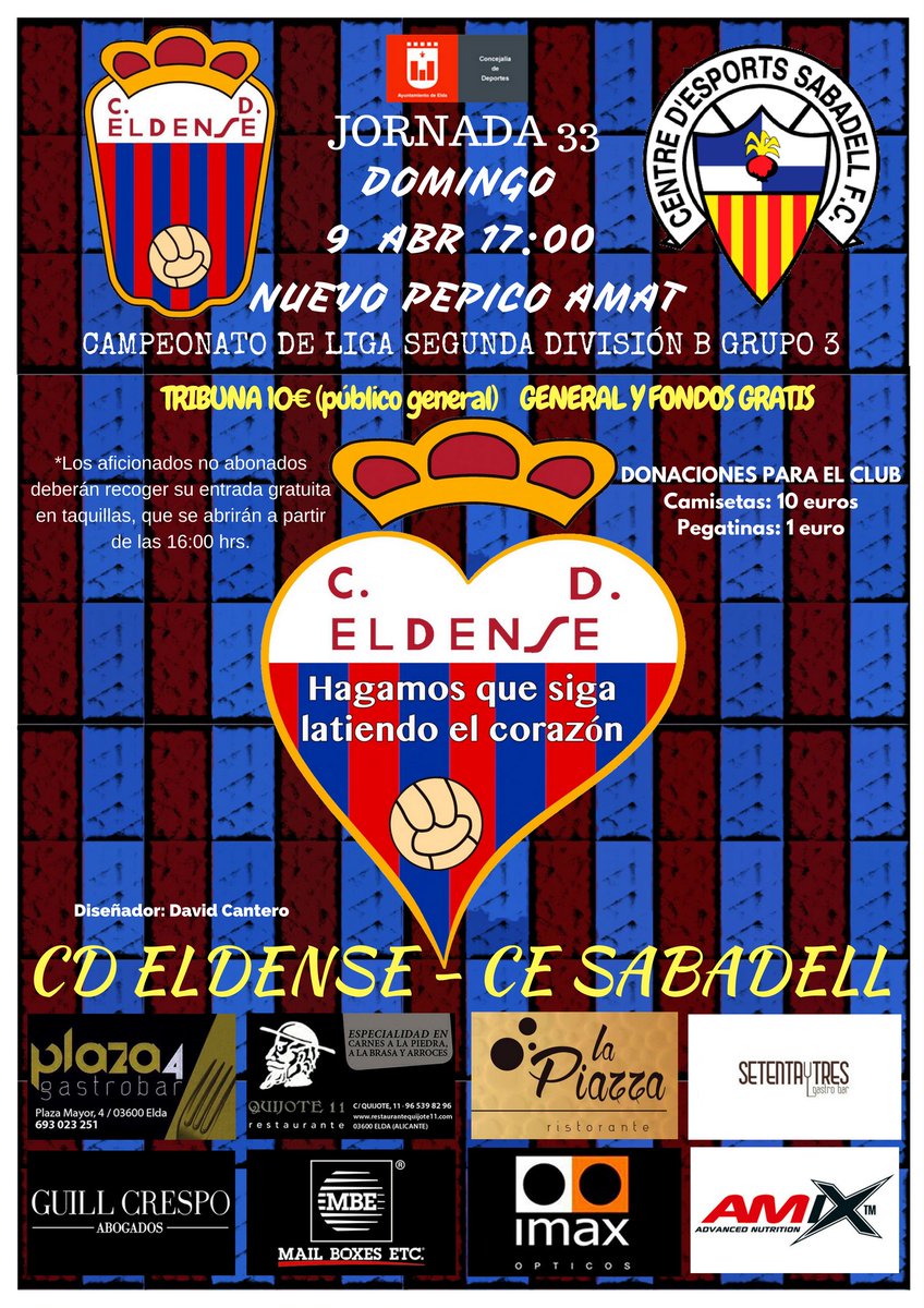 CD_Eldense's tweet photo. Deportivistas mañana vuelve el fútbol a Elda, recibimos la visita del @CESabadell. AÚPA DEPORTIVO🔴🔵 https://t.co/vv2VxiPMW5