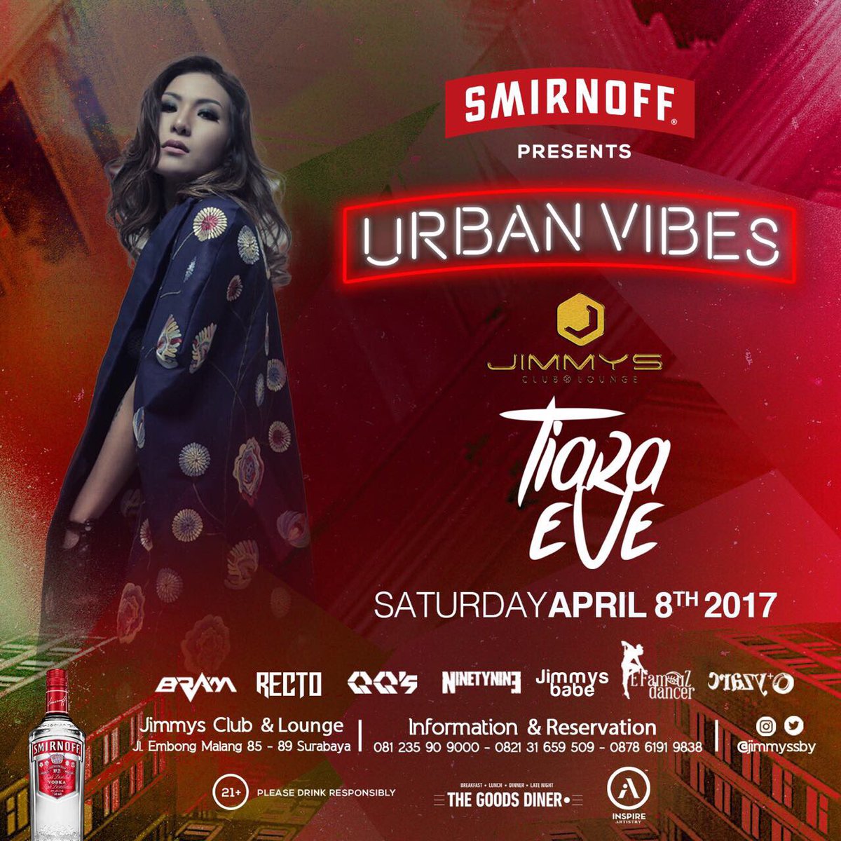 " SMIRNOFF URBAN VIBES Present "
Bring em favorite kicks TIARA EVE <a href="/jimmyssby/">Jimmyssby</a> <a href="/tiaraeve/">Tiara Eve</a> <a href="/indoclubbing/">indoclubbing.com</a> <a href="/EDMsurabaya/">EDM SURABAYA</a> <a href="/AgendaKotaID/">AGENDAKOTA</a>