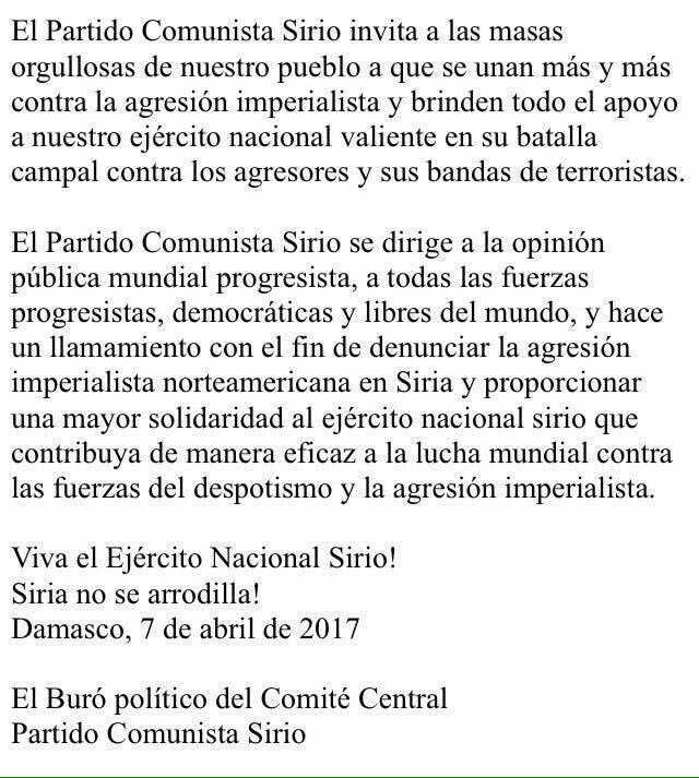 juandepca's tweet photo. Comunicado del Partido Comunista Sirio ante la agresión imperialista norteamericana en Siria https://t.co/m1RiiHGlk4