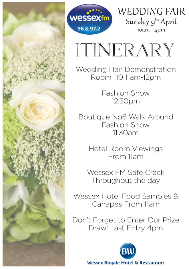 WessexRoyale's tweet photo. Less than 24hrs until we host the @WessexFM #Wedding Fair! Want to know what's going on tomorrow? Check out our Itinerary for the day...🎩💒 https://t.co/KSdM3FSN6M