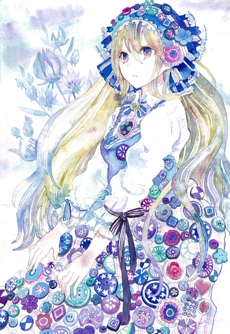 透明水彩で女の子と植物を描いています #4月なのでフォロワーさんに自己紹介しようぜ 
