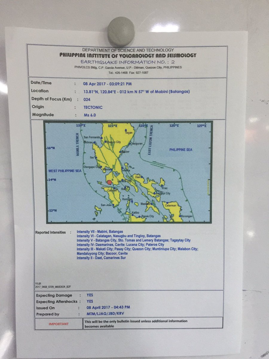 ANCALERTS's tweet photo. PHIVOLCS: Second quake had a magnitude of 6.0. Almost 1,000 quakes have been recorded since 5.5 quake in Tingloy on Tuesday. | @PrimyDc https://t.co/t68qxmFtkw