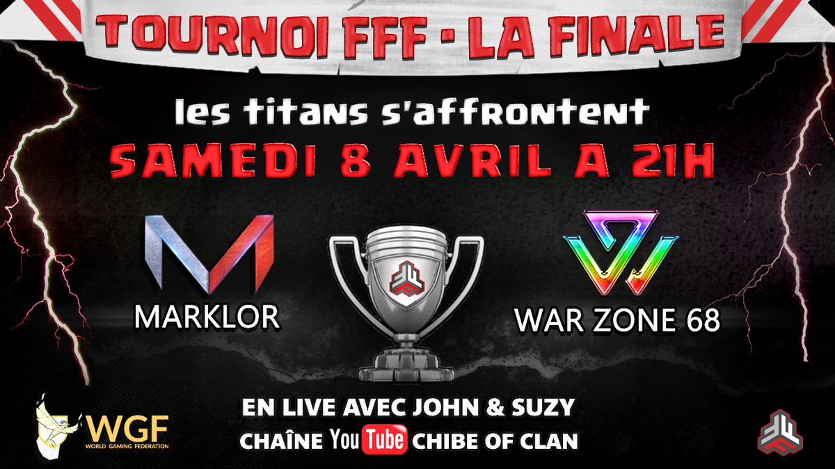 Les ami(e)s, ce soir sur la chaîne Chibe of clan avec Sergent faty, la grande FINALE du tournoi FFF. 
Ne loupez pas ça: