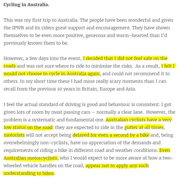 A review by a rider of riding in #Australia. Are we proud yet?
It is motoring letting Australia down.
