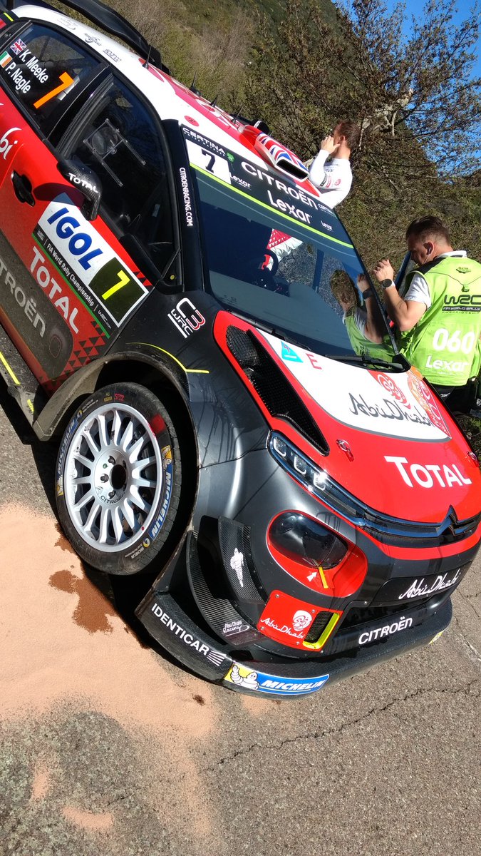 EmyrPenlan's tweet photo. Blown it! Citroen C3 gives up on SS6 Novella1 @TourdeCorseWRC. Time for a beer @krismeeke  @RalioS4C @Becsywecsy #gutted #wrclive https://t.co/og5vREu72L