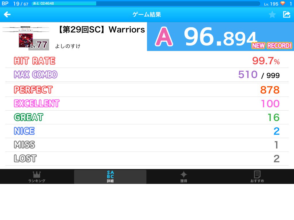 BTyoshinosuke's tweet image. 96.894点 2位(3人中) 「【第29回SC】Warriors Aboot【SDVX】 #sc29」の譜面(Lv.77) #BeatTube beattube.net/note/2509755