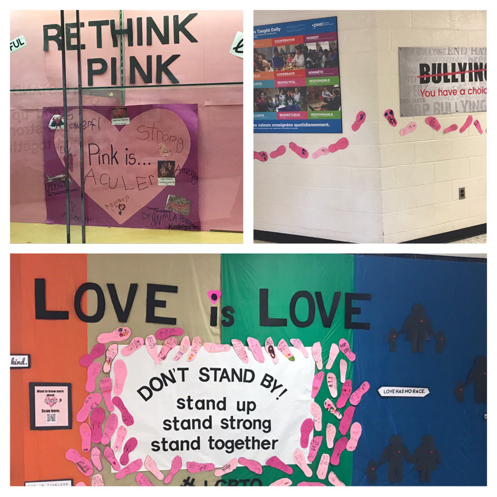 Plowman's Park Rethinks Pink and is ready for Day of Pink - footprints from students stating their 'first step'...