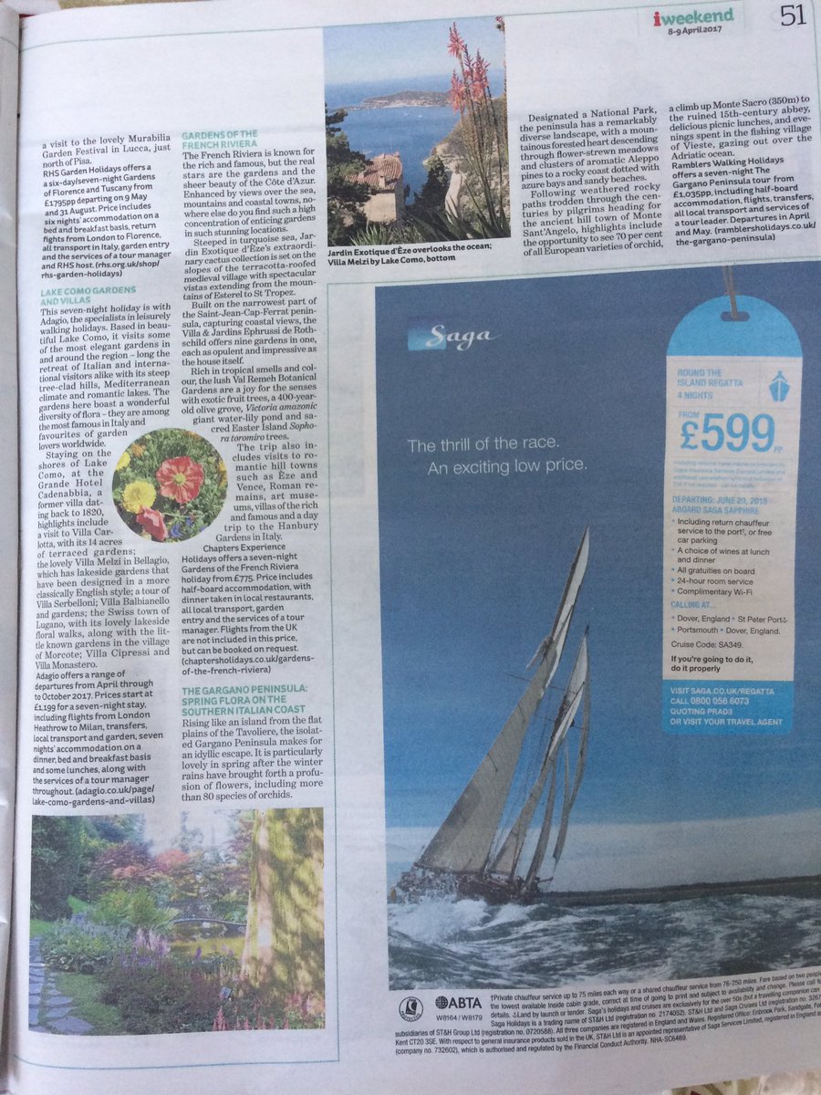 Great to see @ChaptersHols  @RamblersHoliday &amp; <a href="/AdagioHols/">Adagio holidays</a> in <a href="/theipaper/">The i Paper</a> today thanks @HANNATAVNER #gardenholidays #nationalgardeningweek